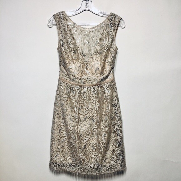 JENNY YOO  Harlow Metallic Lace Sheath Dress 4 - Picture 3 of 8
